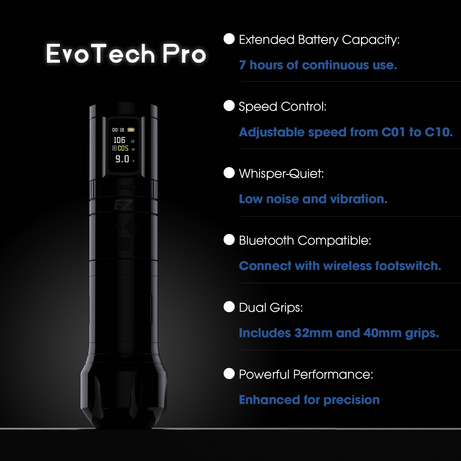 EvoTech Pro Wireless Battery Tattoo Pen Machine - EZ TATTOO SUPPLY