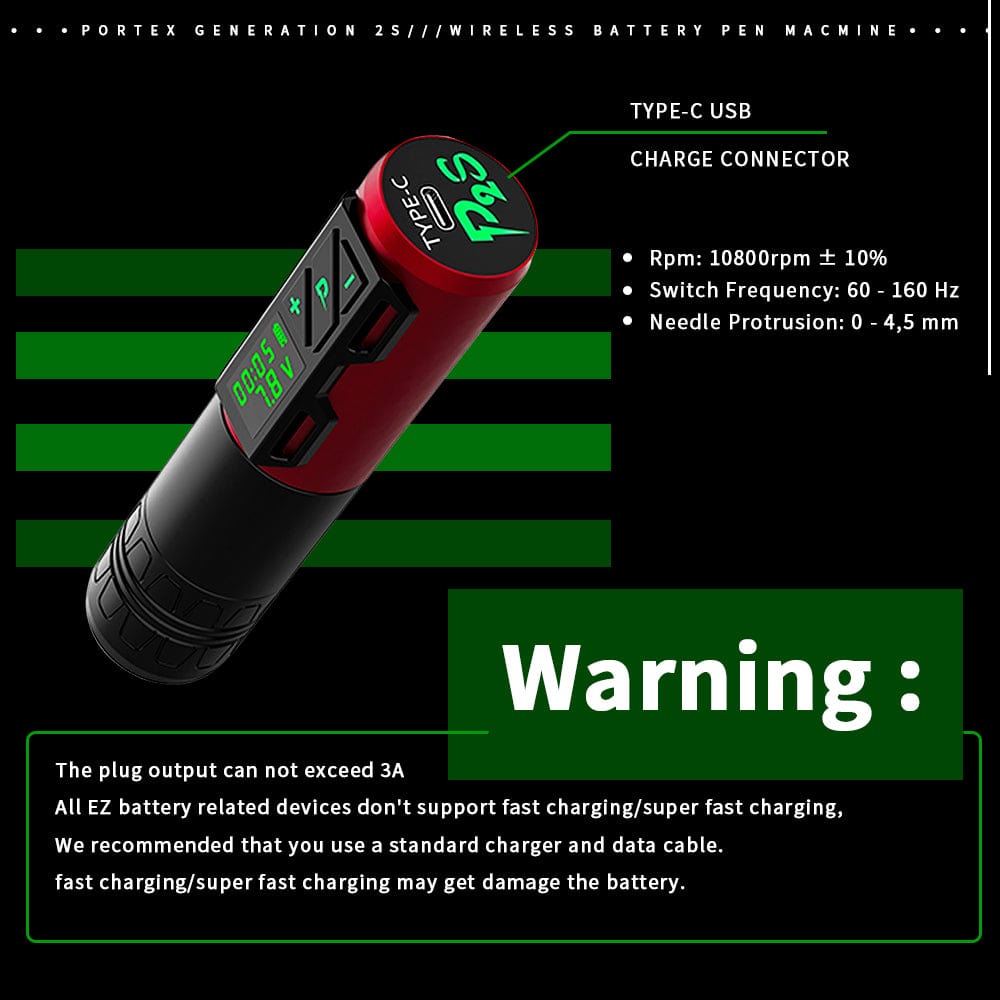 EZ Portex Generation 2S (P2S) Wireless Battery Tattoo Pen Machine - EZ TATTOO SUPPLY